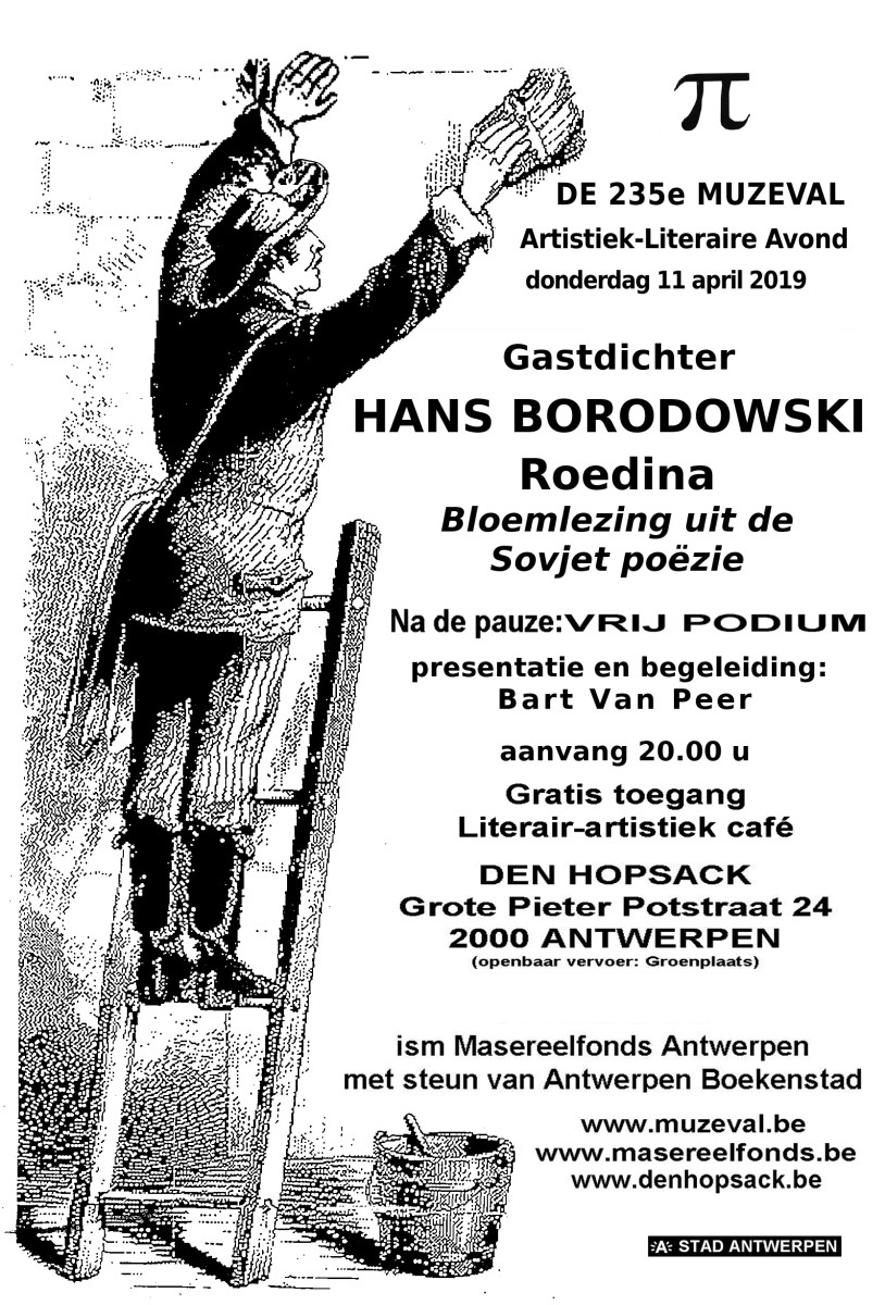 Affiche. Roedina - Bloemlezing uit de Sovjet poëzie. Gastdichter Hans Borodowski. 2019-04-11